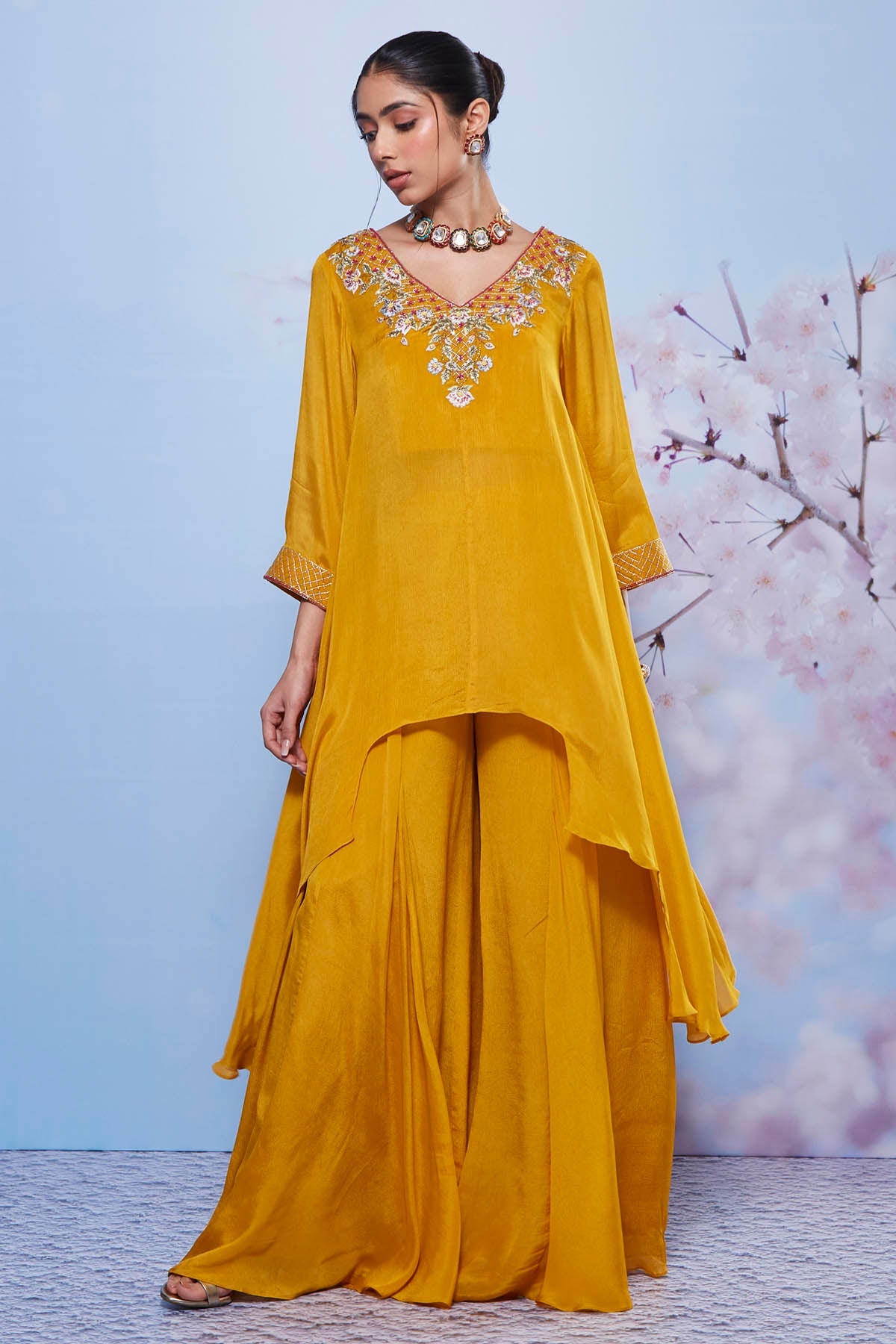 Buy Mustard Asymmetrical Kurta Set Online